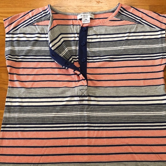BOGO 🌿Liz Claiborne Striped Henley Top🌿 - Picture 2 of 6